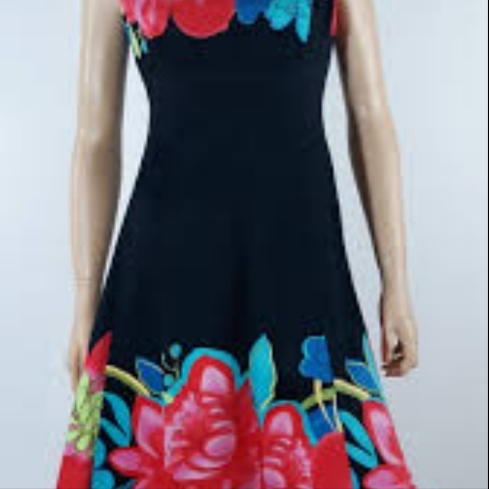Nine West Womens Dress Summer Classic Colorful Floral Black Sleeveless